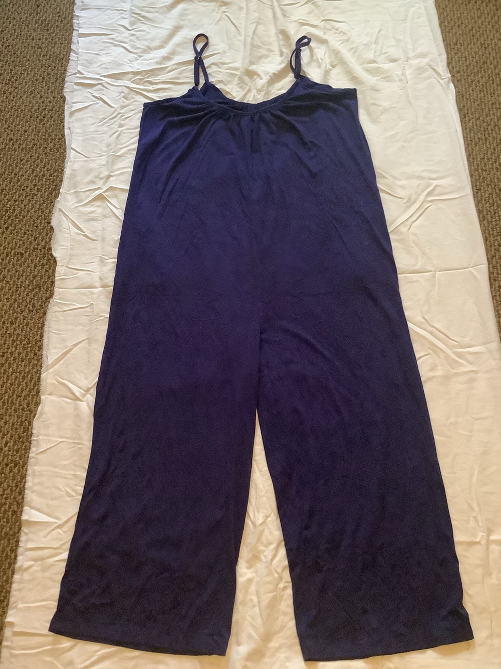 Navy Blue Wide-Leg Jumpsuit with Spaghetti Straps